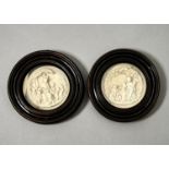 A PAIR OF GERMAN HIGH RELIEF CARVED MEERSCHAUM TYPE PLAQUES  OF CHRIST AND CHILDREN AND A MOTHER AND