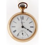 A WALTHAM GOLD PLATED KEYLESS LEVER WATCH, LATE 19TH C, 55MM DIAM Condition reportWorking order,