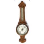 A CARVED OAK ANEROID BAROMETER, C1910, DYSON & SONS, LEEDS, WITH MERCURY THERMOMETER, 84CM  H