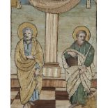 A CONTINENTAL NEEDLEWORK PICTURE OF SAINTS PETER AND PAUL, LATE 18TH/EARLY 19TH C, WORKED IN
