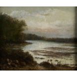 ENGLISH SCHOOL, 19TH CENTURY, - SUNSET OVER A RIVER, OIL ON ARTIST'S BOARD, 17,5 X 20.5CM