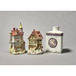 TWO GERMAN BISCUIT PORCELAIN HOUSE SHAPED NIGHT LIGHTS, LATE 19TH C, 12 AND 16CM H AND A