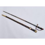 A BRITISH OFFICER'S SPADROON AND SCABBARD, C1800, WITH GILT HILT, THE BAND TO THE EBONY GRIP
