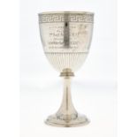 A VICTORIAN SILVER CUP, ENGRAVED WITH GREEK KEY BORDERS AND INSCRIBED LITTLEHAMPTON MAY 1882 2ND