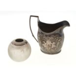 A GEORGE III SILVER CREAM JUG, WITH REEDED HANDLE AND RIM, LATER CHASED, 11CM H, BY PETER, ANN AND