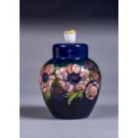 A MOORCROFT ANEMONE LAMP, 1953-78, 20CM H EXCLUDING AFFIXED FITMENT, IMPRESSED MARK, PAINTED