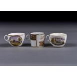 TWO NEW HALL BAT PRINTED TEACUPS AND A WARBURTON'S PATENT COFFEE CAN, C1810-15, 55 AND 63MM H