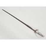 AN ENGLISH SILVER HILTED SMALL SWORD, HAVING COLICHEMARDE BLADE,  with CAST HILT,  DOUBLE SHELL-