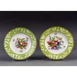 A PAIR OF NEW HALL MOULDED PLATES, C1815-20, BAT PRINTED AND PAINTED WITH FRUIT IN APPLE GREEN