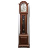 A MAHOGANY LONGCASE CLOCK, C1920, IN GEORGE III STYLE, ARCHED CAVETTO CORNICE ABOVE A SILVERED DIAL,