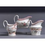 A CHAMBERLAIN'S WORCESTER SHANKED "COMMON IMAGE" PATTERN 8 CREAM JUG, A NEW HALL BOAT SHAPED CREAM