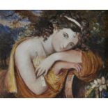 FOLLOWER OF GEORGE ROMNEY - PORTRAIT MINIATURE OF LADY  HAMILTON AS A BACCHANTE, IVORY, 10.5 X