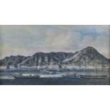 TWENTIETH CENTURY REPRODUCTION COLOUR PRINT OF A VIEW OF HONG KONG, C1860, 41 X 72CM, FRAMED