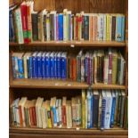 THREE SHELVES OF BOOKS, MISCELLANEOUS GENERAL SHELF STOCK, TO INCLUDE PHILATELY AND PAPERBACK