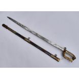 AN 1827 PATTERN ROYAL NAVAL OFFICER'S SWORD AND SCABBARD, LATE 19TH C, THE SO-CALLED CLAYMORE