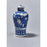 A CHINESE BLUE AND WHITE BALUSTER VASE AND A COVER, 19TH C, THE VASE PAINTED WITH A CONTINUOUS RIVER