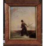 ATTRIBUTED TO WILLIAM COLLINS, RA (1788-1847) COAST SCENE WITH SHRIMPER, SHIPP[ING BEYOND, OIL ON