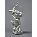 A FRENCH GLAZED PORCELAIN GROUP OF THE RAPE OF THE SABINE WOMEN AFTER GIAMBOLOGNA, C1900, 53.5CM,