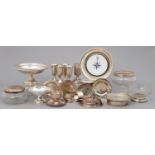 A SILVER ASHTRAY, EGG CUP AND MISCELLANEOUS OTHER SILVER AND SILVER MOUNTED ARTICLES, 20TH C,