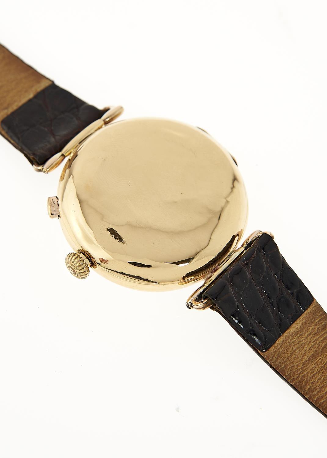 A SABINA GOLD GENTLEMAN'S CHRONOGRAPH WRISTWATCH, SINGLE BUTTON WITH HINGED LUGS, 38MM DIAM, - Image 2 of 2