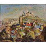 BRITISH SCHOOL, 20TH CENTURY - ROOF TOPS AND CASTLE, SIGNED, OIL ON HARDBOARD, 50 X 60CM Condition