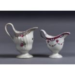 A NEW HALL CLIP HANDLED HELMET SHAPED CREAM JUG AND A NEW HALL SHANKED OBCONICAL CREAM JUG, PATTERNS