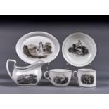 A NEW HALL TRIO WITH ADAM BUCK BAT PRINTS AND A CREAM JUG, PATTERNS 1063 AND 1109, C1813-18, 96MM