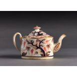A NEW HALL OLD OVAL SHAPED TEAPOT AND COVER, PATTERN 446, C1810, 15CM H Condition reportWear and
