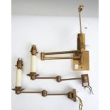ONE AND A PAIR OF COLEFAX & FOWLER BRASS BILLY BALDWIN SWING ARM WALL LIGHTS AND CARD SHADES, LATE