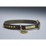 A BRASS MOUNTED LEATHER DOG COLLAR, EARLY 20TH C, INSCRIBED MR TAYLOR 109 VICARAGE ROAD WEST