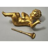 A GILTWOOD FIGURE OF A CHILD, 19TH/20TH C, HOLDING A TRUMPET, 39CM H Condition reportTrumpet