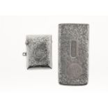 A VICTORIAN SILVER SLIDE-ACTION CARD CASE, FOLIATE ENGRAVED AND INSCRIBED H BANKS DERBY, 85MM L,