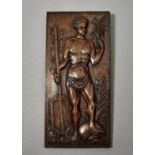 A NORTHERN EUROPEAN WALNUT PANEL, LATE 19TH C, CARVED WITH  A SEMI NAKED YOUTH, WATERS FLOWING