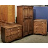 A REPRODUCTION OAK WARDROBE IN LATE 17TH C STYLE, WITH FLUTED FRIEZE ENCLOSED BY A PAIR OF