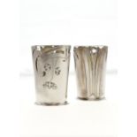 A PAIR OF RUSSIAN ART NOUVEAU FROSTED SILVER VASES, ENGRAVED WITH STYLISED FLOWERS, GREEN TINTED