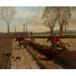 BRITISH SCHOOL, JOHN FITZGERALD, 20TH CENTURY, THE PYCHLEY HUNT, SIGNED (IN RED)  OIL ON CANVAS