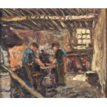 YNGVE BACK (1904-1990) - THE BLACKSMITH'S SHOP, SIGNED, OIL ON BOARD, 24 X 28.5CM Condition
