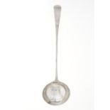 PERTH. A SCOTTISH PROVINCIAL SILVER SOUP LADLE, 1772-85, OLD ENGLISH PATTERN, INITIALLED J A, BY