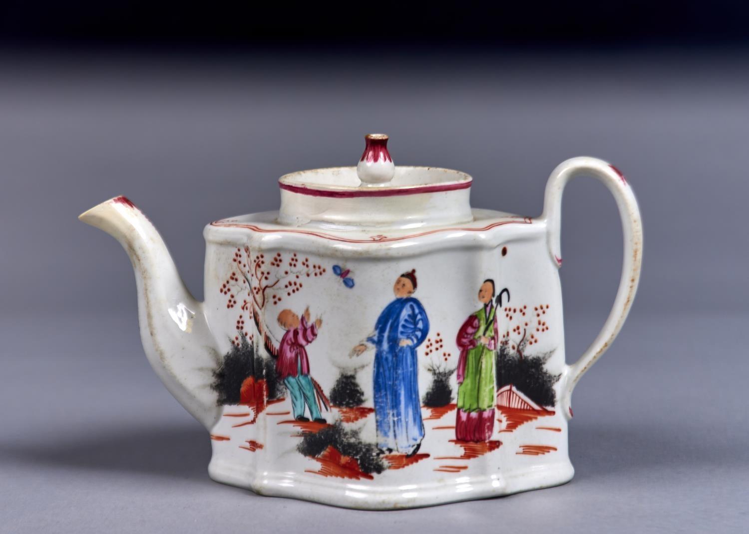 A NEW HALL TEAPOT, COVER AND TEAPOT STAND, PATTERN 421, C1795-1804, PRINTED AND PAINTED WITH THE BOY - Image 2 of 2