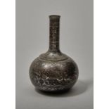 AN INDIAN SILVERED AND LACQUERED BRASS FLASK, 19TH/20TH C, OF COMPRESSED GLOBULAR FORM WITH