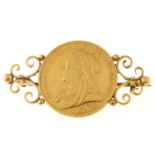 GOLD COIN. SOVEREIGN 1898S, MOUNTED AS A GOLD BROOCH, 9.8G Condition report