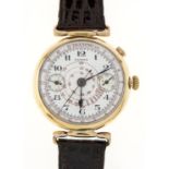 A SABINA GOLD GENTLEMAN'S CHRONOGRAPH WRISTWATCH, SINGLE BUTTON WITH HINGED LUGS, 38MM DIAM,