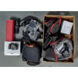 A PENTAX K200 DIGITAL SLR CAMERA BODY, A PENTAX MX 35MM CAMERA BODY AND VARIOUS ACCESSORIES,