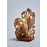 A CHINESE JADE CARVING OF BIRDS AND FRUIT, 19TH/20TH C, 12CM H Condition reportUndamaged