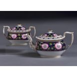 A NEW HALL CIRCLE MARKED TEAPOT AND COVER AND SUGAR BOX AND COVER, PATTERN 1421, C1815-20, ENAMELLED
