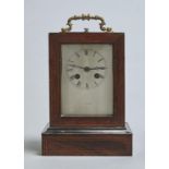 A FRENCH ROSEWOOD AND LINE INLAID MANTEL CLOCK, MID 19TH C, THE SILVERED DIAL AND SILK SUSPENSION