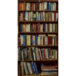 SIX SHELVES OF  BOOKS, MISCELLANEOUS GENERAL SHELF STOCK, TO INCLUDE TRAVEL, HISTORY AND PAPERBACK