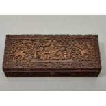 AN INDIAN SANDALWOOD GLOVE BOX, MYSORE OR CANARA, 19TH / EARLY 20TH C, PROFUSELY CARVED WITH