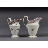 TWO NEW HALL OBCONICAL CREAM JUGS, PATTERNS 144 AND 195, C1795-1800, 11.5 AND 13CM H Condition