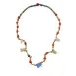 A NECKLACE OF EGYPTIAN FAIENCE AND CORNELIAN BEADS, POSSIBLY ANCIENT IN PART, APPROX 38CM L